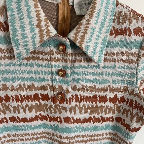 VINTAGE KIMBERLY 60s Zig Zag Stripe Mod Pointed Collar Short Sleeve Dress - Picture 6 of 11